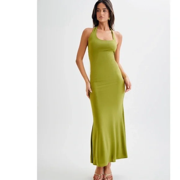 🆕 Meshki Green Halter Maxi Dress - Picture 1 of 4
